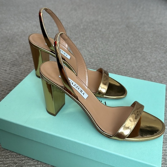 Aquazzura So Nude Block Heel Size 38 Metallic Gold - Picture 8 of 10